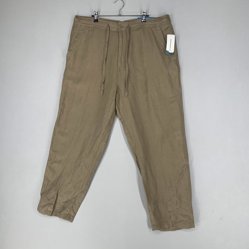 Cubavera Linen Pants 1XB Brown Drawstring Stretch Linen Blend Beach Summer 30"